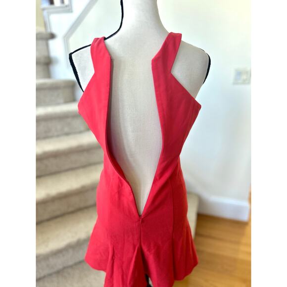 Likely Classic Red Twist Halter Neck Flutter Hem Mini Sheath Dress - Picture 5 of 8